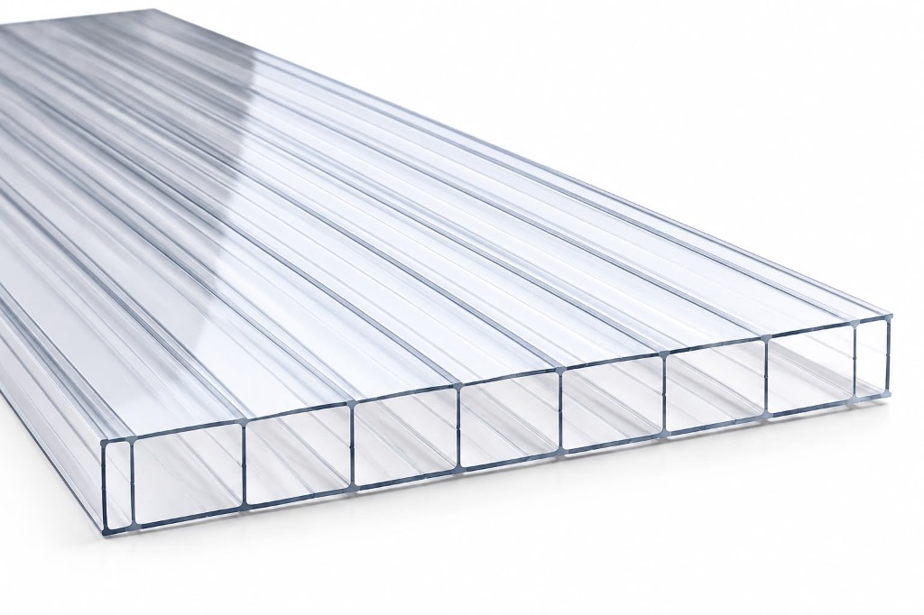 Detail van de kanaalstructuur van een 16 millimeter polycarbonaat plaat